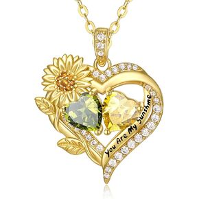 Sunflower Heart Necklace Exquisite Anniversary Birthday Gifts for Wife Mom Double Birthstone Pendant Jewelry ‘You Are My Sunshine’ in Saudi Arabia