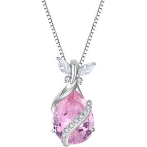 Butterfly Necklace for Women 925 Sterling Silver 10 * 14 mm Pear-Shaped Birthstone Pendant Necklace Hypoallergenic Jewelry for Women in Saudi Arabia