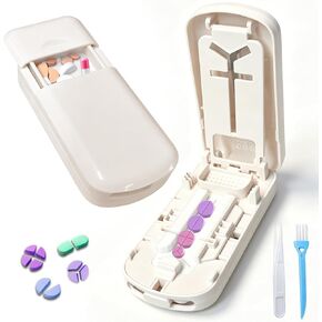 Pill Splitter 1/2,1/3 &1/4 for Small Pills,Vitamins, Tablet Crushing, Tiny Tablet Cutter with Storage Bag, Cleaning Brush and Tweezers, Pill Splitter Accurate Easy Cutting,Hidden Blade, Back Storage in Saudi Arabia