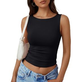 Trendy Queen Women's Double Lined Tank Tops, Boat Neck Sleeveless Layering Workout Shirts, Going Out Tops for Summer in Kuwait