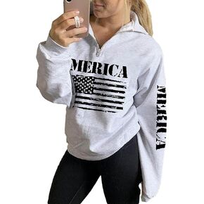 Womens Patriotic 1/4 Zip Pullover Hoodie Loose Casual Quarter Zipper Sweatshirt with American Flag Print in Saudi Arabia