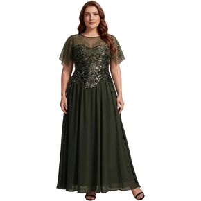 Ever-Pretty Plus Women's Round Neck Plus Size Sequin Formal Dress Floor Length Chiffon A-Line Mother of the Bride Dresses in Saudi Arabia