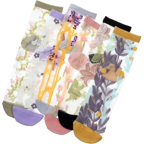 6Pairs Flower Sheer Socks for Women, Lace Sheer Ankle Socks Elastic Breathable Mesh Sock for Women Girls in Saudi Arabia