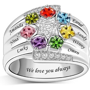 MissNaNa Personalized Mother Rings Birthstone Ring Customized Ring with 1-9 Name Rings Birthday Christmas Gift for Women in Saudi Arabia