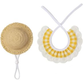 Spring Porch Goose Outfit Summer Straw Hat Yellow Lace Bandana Bib for Garden Patio Statue Art Decor (Yellow, 2Pcs Set) in Saudi Arabia
