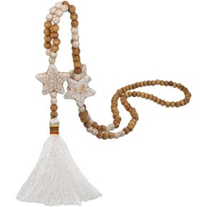 Handmade White Tassel Wooden Beads Necklace With Five-Pointed Star For Women Sweater Chain Long Pendant in Saudi Arabia