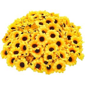 100Pcs Yellow Artificial Flower Heads Mini Fake Sunflower Decorative Fabric Flowers Craft Floral Embellishments for Wreaths Wedding Artificial Flowers in Saudi Arabia
