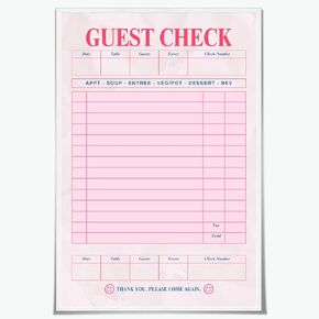 Pink Blank Guest Check Poster Trendy Retro Art Print Vintage Style Wall Art Aesthetic Preppy Art Canvas Posters for College dorm Apartment Decor 8x12inch Unframed in Kuwait