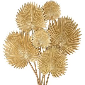 DILATATA Pu Foam Gold Artificial Palm Leaves Faux Palm Tropical Leaves Fake Palm Fronds for DIY Wedding Bouquets Fake Leaves for Centerpieces Arrangements Bridal Shower Palm Leaf for Home Decor-6Pcs in Kuwait