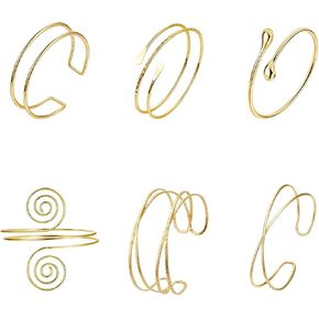 6 Pcs Gold Arm Cuff Jewelry for Women - Adjustable Upper Arm Bracelet Set - Minimalist Metal Armband Bangle - Renaissance Egyptian Accessories for Parties and Daily Wear in Kuwait