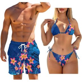 Couple Matching Swimwear Womens 2 Piece Bikini Set Halter String Swimsuits Hawaiian Men's Swim Trunks Summer Shorts in Saudi Arabia