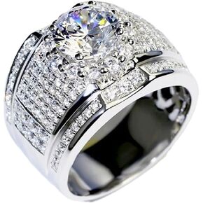 S925 Sterling Silver Cubic Zirconia CZ Band Rings 18K Gold Plated Bling Pinky Ring Simulated Diamond Iced Out Ring CZ Punky Rappers Ring Full Diamond Men's Ring Hip Hop Ring for Men Big Boss Rings 8 in Saudi Arabia