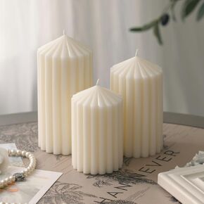 3 Pack White Ribbed Pillar Candles - Soy Wax Unscented, 2.76" x4.2/4.9/5.9 in Smokeless Non Toxic Cotton Wick, Aesthetic Modern Candles for Home Decor, Dinner Table, Living Room, Housewarming Gift in Saudi Arabia