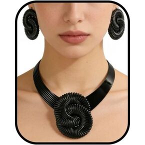 Chunky Statement Jewelry Sets for Women Helix Earrings Irregular Spiral Necklaces Adjustable Metal Choker Necklace Jewelry Sets for Women in Saudi Arabia