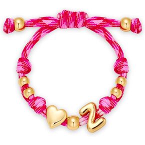 Bubble Initial Bracelets for Women-Dainty 14K Gold-Plated Knotty Bubble Letter Initial Heart Bracelet Personalized Handmade Adjustable Rope Bracelets Waterproof Jewelry Sunmmer Gifts for Love in Saudi Arabia
