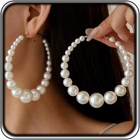 Extra Large Gold Round Ball Beads Hoop Earrings for Women Unique Chunky Circle Beads Earring Oversized Big Thick Bead Jewelry Y2k Dangling Accessories in Kuwait