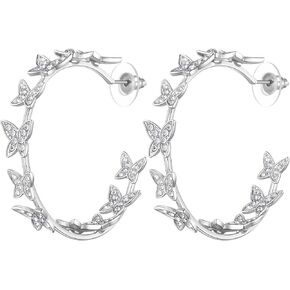 Butterfly Hoop Earrings with Crystal Cubic Zirconia Gold and Silver Plated Elegant Animals Floral Wrap Style Earring for Women CE0013 in Saudi Arabia