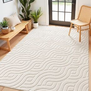 SHACOS 5x7 Soft Area Rugs for Living Room Beige Solid Color Fluffy Rug for Bedroom Non Slip Washable Indoor Mat Floor Carpet for Kids Room Nursery Dining Room, High-Low Pile Boho Modern Rug in Saudi Arabia