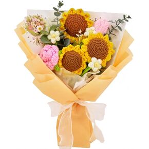 Crochet Flowers, Crochet Flower Bouquet of Sunflowers, Tulips, Roses, Daisy, Crochet Bouquet of Flowers Gifts for Thanksgiving, Christmas, Birthday with Card and Gift Bag in Saudi Arabia
