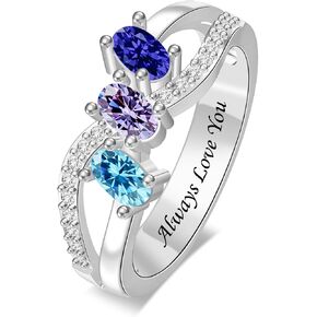 Custom Birthstone Rings for Women - Personalized Infinity Band Mothers Ring - Sterling Silver Family Ring with 3 Birthstones in Saudi Arabia