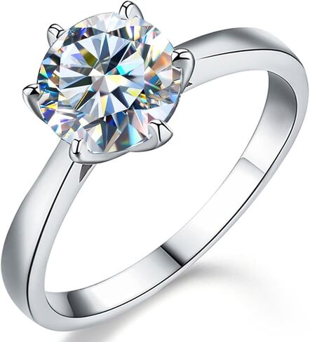 1pc S925 Sterling Silver 0.5ct-1ct Synthetic Moissanite Classic 6-Prong Halo Ring for Women Engagement Wear Women's Best Gift Fine Jewellery Gifts in Kuwait