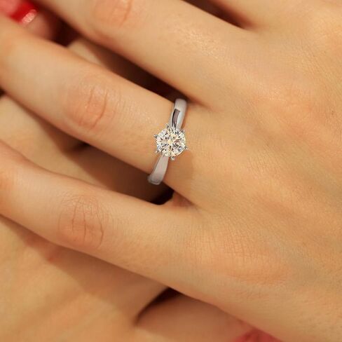 1pc S925 Sterling Silver 0.5ct-1ct Synthetic Moissanite Classic 6-Prong Halo Ring for Women Engagement Wear Women's Best Gift Fine Jewellery Gifts in Kuwait