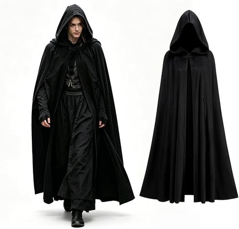 Medieval Hooded Cloak Cape, Renaissance Costume for Women Men, Black | Double Layer, Renaissance Costume, With Lining, Long Hooded Cape, For Halloween Cosplay Viking Gothic Wizard in Saudi Arabia