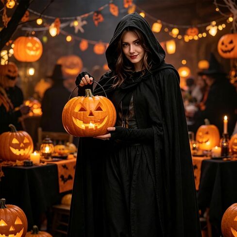 Medieval Hooded Cloak Cape, Renaissance Costume for Women Men, Black | Double Layer, Renaissance Costume, With Lining, Long Hooded Cape, For Halloween Cosplay Viking Gothic Wizard in Saudi Arabia