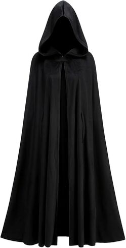 Medieval Hooded Cloak Cape, Renaissance Costume for Women Men, Black | Double Layer, Renaissance Costume, With Lining, Long Hooded Cape, For Halloween Cosplay Viking Gothic Wizard in Saudi Arabia
