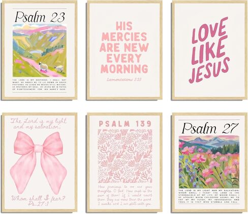 Pink Christian Posters Wall Art Set of 6 Bible Verse Canvas Wall Decor Religious Pictures Prints Scripture Bundle Bow Artwork Girls Room Trendy Preppy Painting Home Decoration 8x10 Inch Unframed in Saudi Arabia