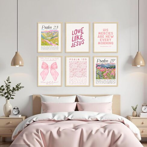 Pink Christian Posters Wall Art Set of 6 Bible Verse Canvas Wall Decor Religious Pictures Prints Scripture Bundle Bow Artwork Girls Room Trendy Preppy Painting Home Decoration 8x10 Inch Unframed in Saudi Arabia
