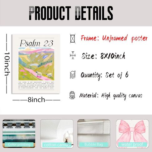 Pink Christian Posters Wall Art Set of 6 Bible Verse Canvas Wall Decor Religious Pictures Prints Scripture Bundle Bow Artwork Girls Room Trendy Preppy Painting Home Decoration 8x10 Inch Unframed in Saudi Arabia