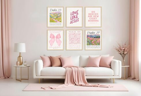 Pink Christian Posters Wall Art Set of 6 Bible Verse Canvas Wall Decor Religious Pictures Prints Scripture Bundle Bow Artwork Girls Room Trendy Preppy Painting Home Decoration 8x10 Inch Unframed in Saudi Arabia