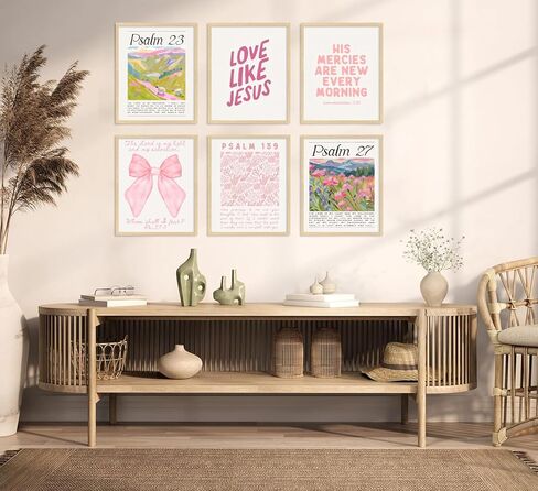 Pink Christian Posters Wall Art Set of 6 Bible Verse Canvas Wall Decor Religious Pictures Prints Scripture Bundle Bow Artwork Girls Room Trendy Preppy Painting Home Decoration 8x10 Inch Unframed in Saudi Arabia