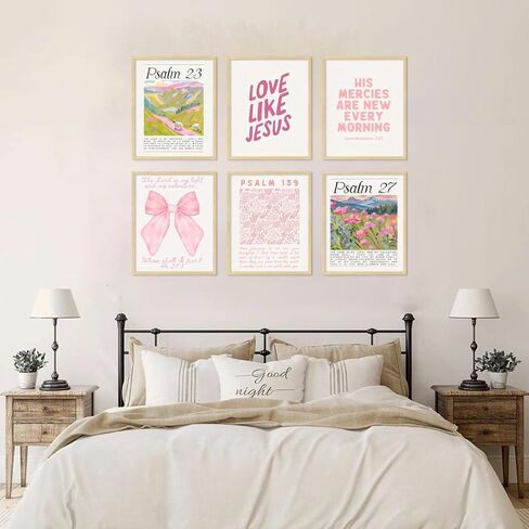 Pink Christian Posters Wall Art Set of 6 Bible Verse Canvas Wall Decor Religious Pictures Prints Scripture Bundle Bow Artwork Girls Room Trendy Preppy Painting Home Decoration 8x10 Inch Unframed in Saudi Arabia