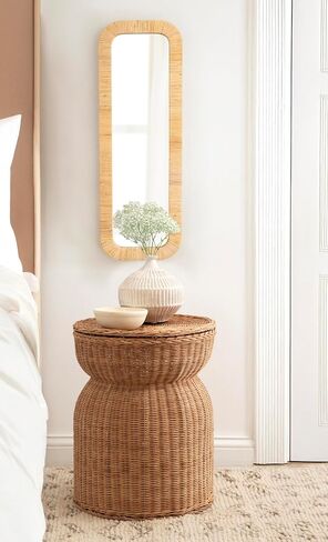 Kate and Laurel Rahfy Boho Rectangle Rattan Wall Mirror, 12 x 36, Natural Wood, Decorative Rounded Rectangular Panel Mirror with Authentic Rattan Frame for Bedroom Mirror in Kuwait