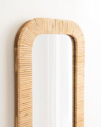 Kate and Laurel Rahfy Boho Rectangle Rattan Wall Mirror, 12 x 36, Natural Wood, Decorative Rounded Rectangular Panel Mirror with Authentic Rattan Frame for Bedroom Mirror in Kuwait