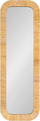 Kate and Laurel Rahfy Boho Rectangle Rattan Wall Mirror, 12 x 36, Natural Wood, Decorative Rounded Rectangular Panel Mirror with Authentic Rattan Frame for Bedroom Mirror in Kuwait