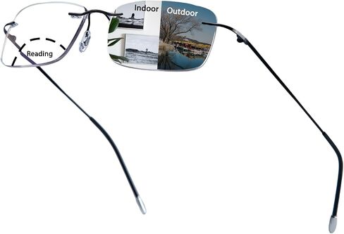 Rimless Transition Photochromic Bifocal Reading Glasses For Men and Women UV Protection Sunglasses Readers Titanium in Saudi Arabia