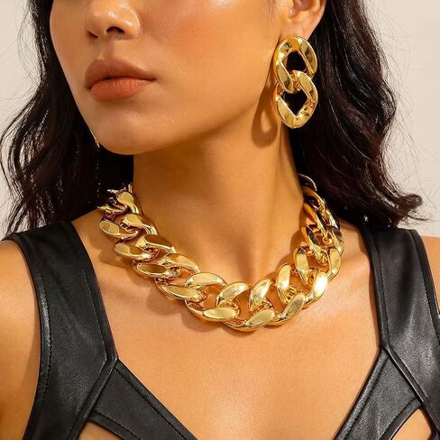 CLOACE Chunky Choker Necklace Set Gold Thick Necklaces Sets Cuban Punk Chain Jewelry Accessories for Women in Saudi Arabia