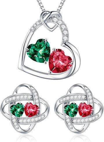 Iefil Double Birthstone Necklace and Double Birthstone Earrings Set in Kuwait