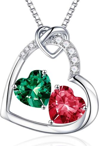 Iefil Double Birthstone Necklace and Double Birthstone Earrings Set in Kuwait