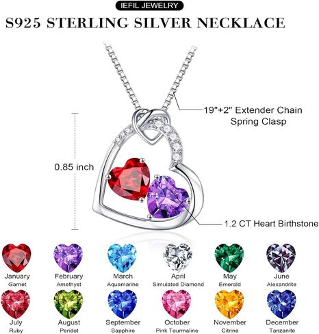 Iefil Double Birthstone Necklace and Double Birthstone Earrings Set in Kuwait