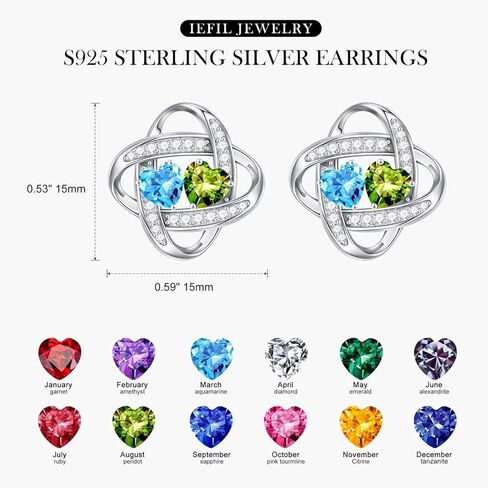 Iefil Double Birthstone Necklace and Double Birthstone Earrings Set in Kuwait