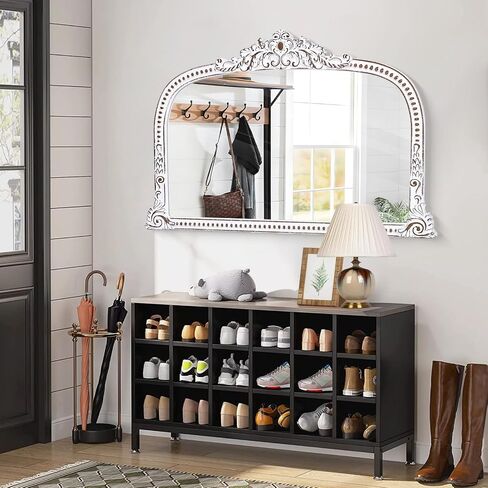 HOITUZYUS French Vintage Statement Mirror: 24x36 Inches Baroque Arched Mirror Distressed White Boho Beaded Decorative Mirrors for Fireplace Mantel, Bedroom, Living Room, Entryway in Saudi Arabia