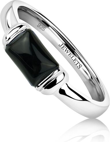 925 Solid Silver Black Onyx Ring – Rectangular 5x7mm Signet Ring for Women – Stackable Silver Ring in Saudi Arabia
