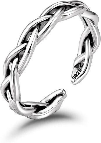 Vintage Twisted Adjustable Ring for Women Bohemian Open Cuff Ring 925 Sterling Silver Hypoallergenic Minimalist Personality Band Unique Jewelry in Saudi Arabia