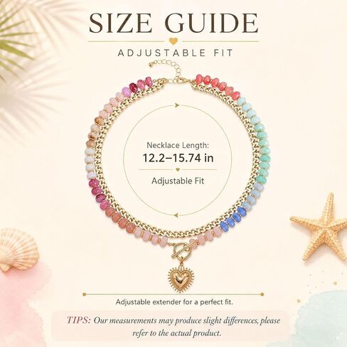 Chunky Beaded Necklace for Women Heart Pendant Colorful Beaded Gold Tone Heart Charm Gold Chain Choker Y2K Dopamine Jewelry Statement Adjustable Chain Cute Trendy Summer Beach Ocean Jewelry Gift in Kuwait