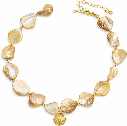 Yumikoo Chunky Shell Necklace for Women, Beach Statement Necklace with Gold Seashell Pendant, Summer Beaded Choker, Beachy Vacation Jewelry, Shell Necklaces for Women in Kuwait