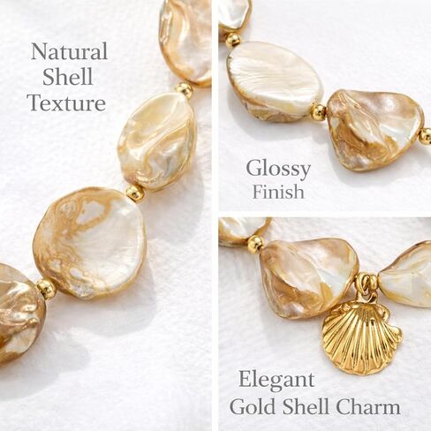 Yumikoo Chunky Shell Necklace for Women, Beach Statement Necklace with Gold Seashell Pendant, Summer Beaded Choker, Beachy Vacation Jewelry, Shell Necklaces for Women in Kuwait